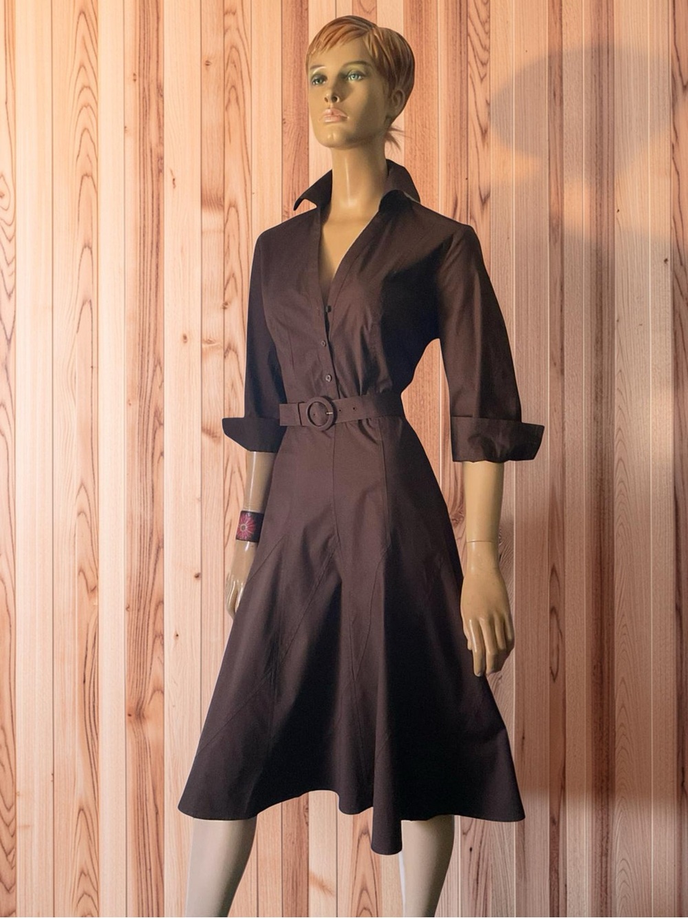 ANN TAYLOR LOFT CHOCOLATE BROWN A LINE BELTED MIDI SHIRTDRESS Sz 10